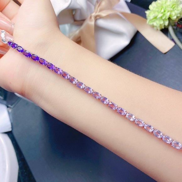 NEW 925 STERLING NATURAL GEMSTONE TENNIS BRACELET 7' - Picture 2 of 4